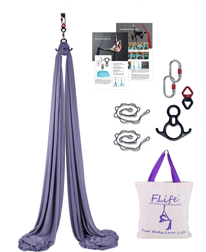 Flife F.Life Aerial Silk Yoga Hammock Strater Kit -10 Yards For Flying Yoga (Dark Gray) - Image 1